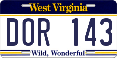 WV license plate DOR143
