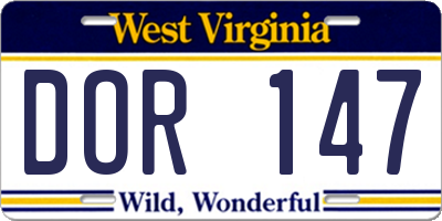 WV license plate DOR147