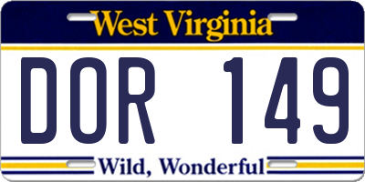 WV license plate DOR149