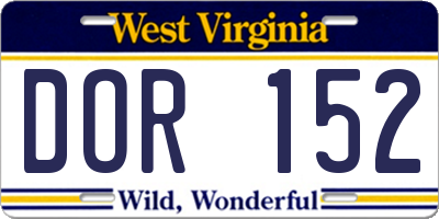 WV license plate DOR152