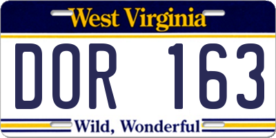 WV license plate DOR163