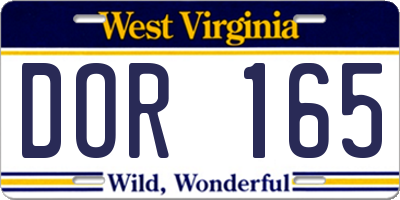 WV license plate DOR165