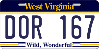 WV license plate DOR167
