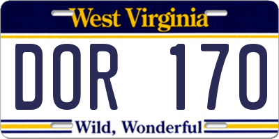 WV license plate DOR170