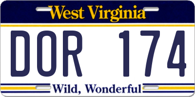 WV license plate DOR174