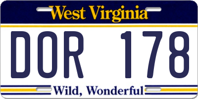 WV license plate DOR178