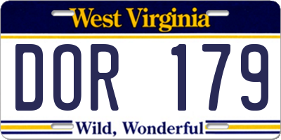 WV license plate DOR179