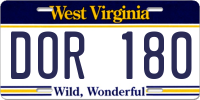 WV license plate DOR180