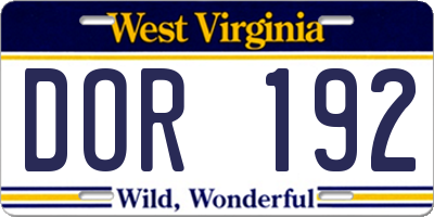 WV license plate DOR192