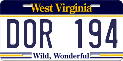 WV license plate DOR194