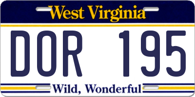 WV license plate DOR195