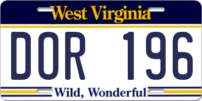 WV license plate DOR196
