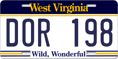 WV license plate DOR198