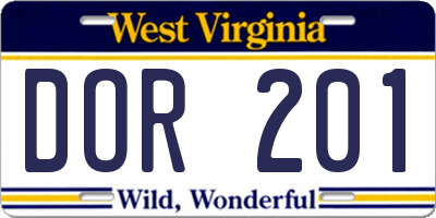 WV license plate DOR201