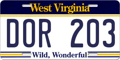 WV license plate DOR203