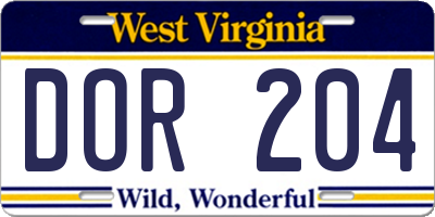 WV license plate DOR204