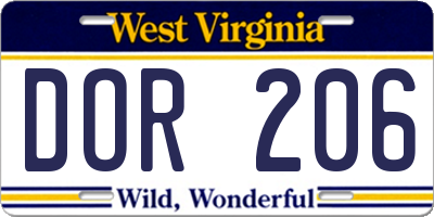 WV license plate DOR206