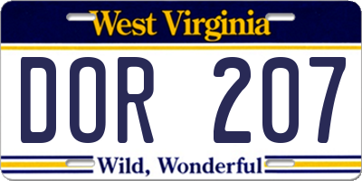 WV license plate DOR207