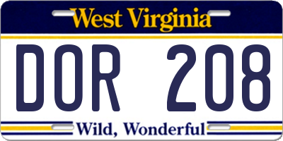WV license plate DOR208