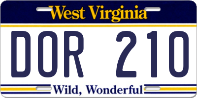 WV license plate DOR210