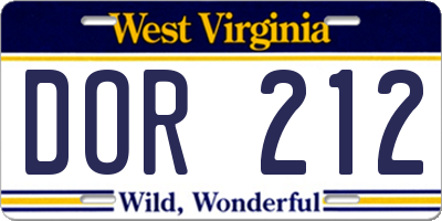 WV license plate DOR212