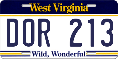 WV license plate DOR213