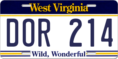 WV license plate DOR214