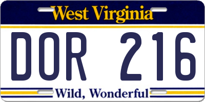 WV license plate DOR216