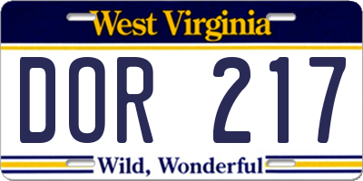 WV license plate DOR217