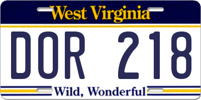 WV license plate DOR218
