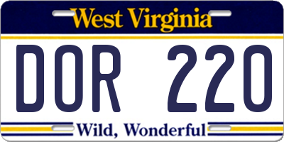 WV license plate DOR220