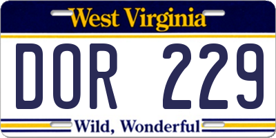WV license plate DOR229