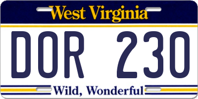 WV license plate DOR230