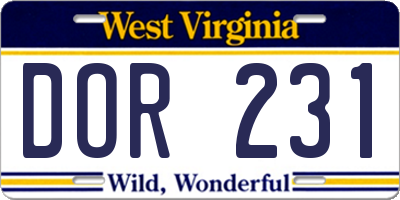 WV license plate DOR231