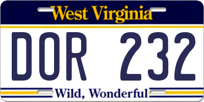 WV license plate DOR232