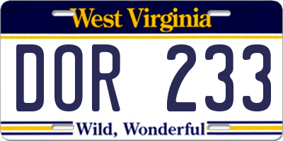 WV license plate DOR233