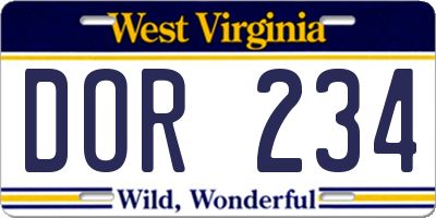 WV license plate DOR234