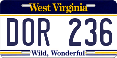 WV license plate DOR236