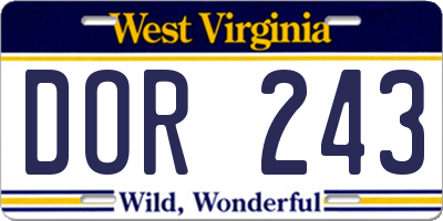 WV license plate DOR243