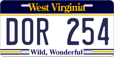 WV license plate DOR254