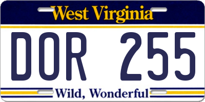 WV license plate DOR255