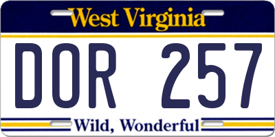 WV license plate DOR257