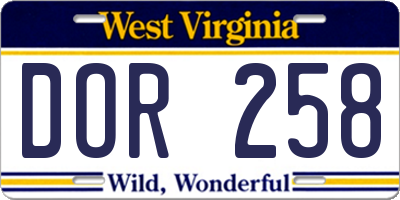 WV license plate DOR258