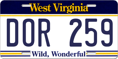WV license plate DOR259
