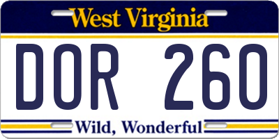 WV license plate DOR260
