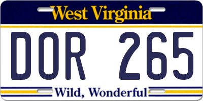 WV license plate DOR265
