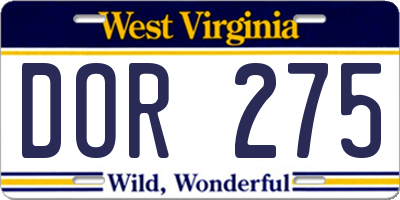 WV license plate DOR275
