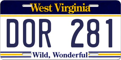 WV license plate DOR281