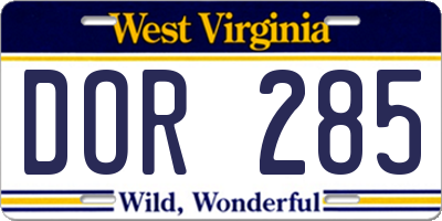 WV license plate DOR285