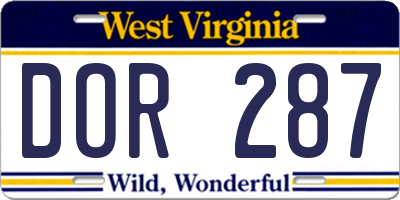 WV license plate DOR287